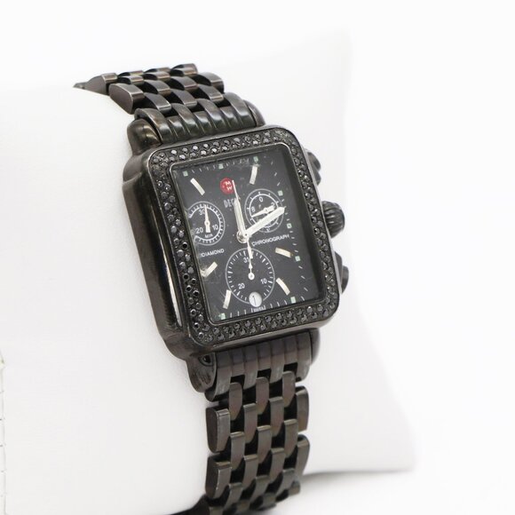 Michele Accessories - Michele Deco Diamond Chronograph Noir Diamond Black Steel Watch